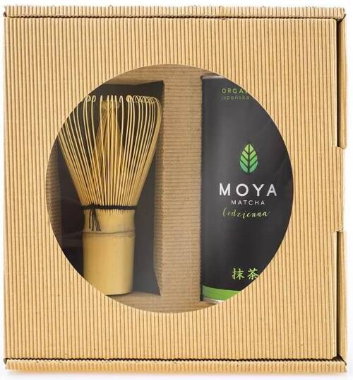 Moya Matcha japońska Codzienna Organiczna i Chasen Zestaw prezentowy herbata zielona